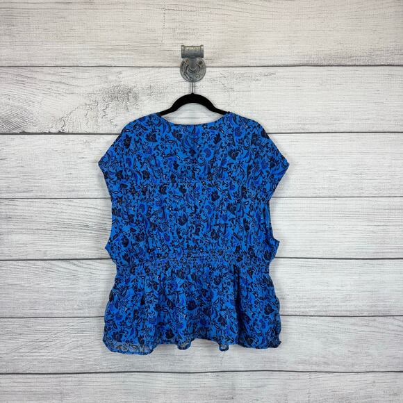 Old Navy Plus Size Blue Floral Printed V-Neck Waisted Blouse Size XXL - Picture 7 of 7